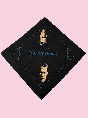 Vintage 80s 90s Randy Travis Brockum Silkscreened Bandana Western Country Black